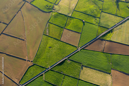 aerial views on the typical abstract countryside of the east of Terceira Island at Serra da Ribeirinha and The Miradouro da Serra do Cume 