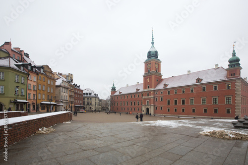 The facade of the castle square in Warsaw with the Royal Palace, Poland