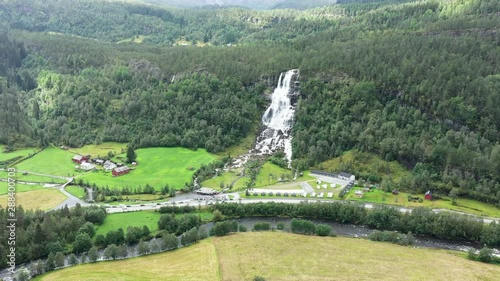 Aerial view. Svandalsfossen in Norway, waterfall in norwegian mountains. National tourist Ryfylke route photo