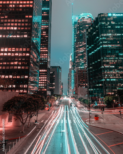 Canvas Print Downtown Los Angeles light trails