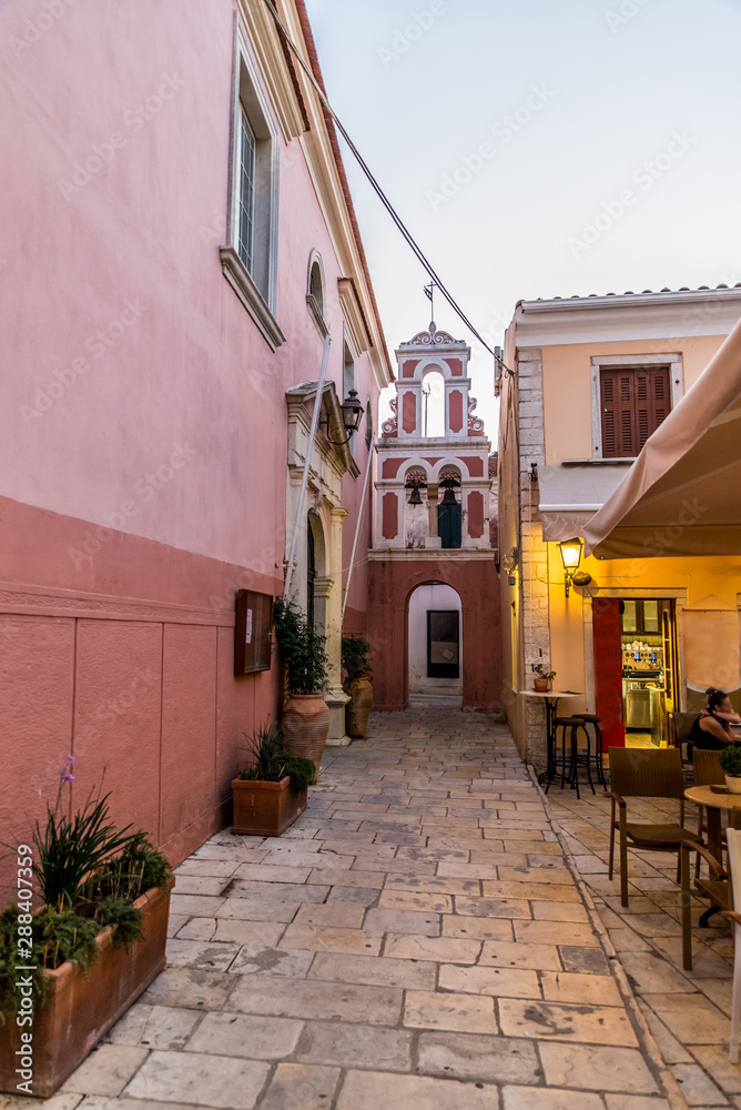 Traditional alleys at the port of Paxoi, Gaios, Ionian islands, Greece