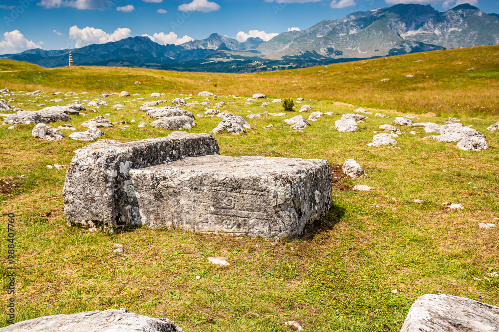 Old graves stecci in Durmitor, Montenegro, Europe