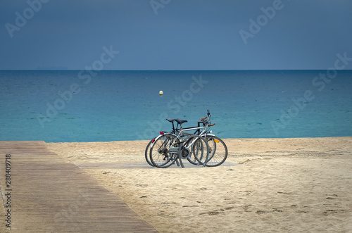 Bicycles on the beach in Barcelona