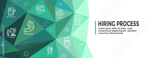 Hiring Process icon set with web header banner