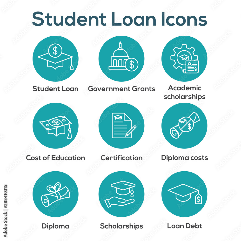 Student Loans Icon Set with Academic Scholarships & Debt Imagery Student Loans Icon Set with Academic Scholarships & Debt Imagery