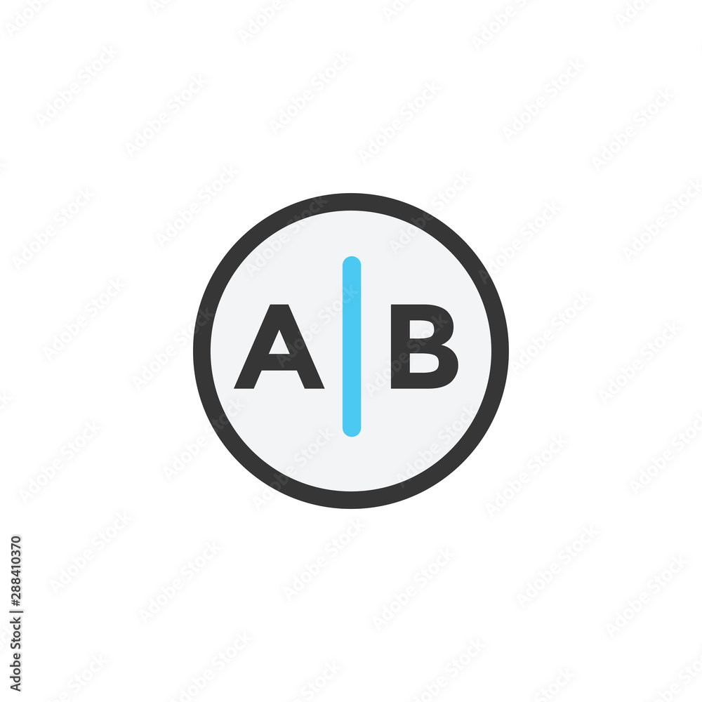 Testing, Trial, and Research Icon w A and B letters Testing, Trial, and Research Icon w A and B letters