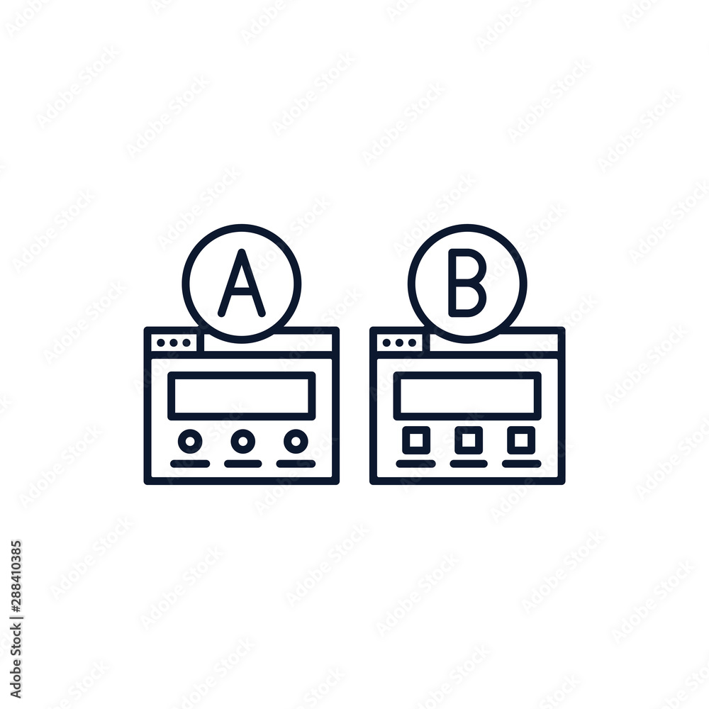 Testing, Trial, and Research Icon w A and B letters Testing, Trial, and Research Icon w A and B letters