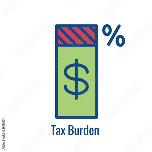 Tax concept with percentage paid, icon and income idea. Flat vector outline illustration.