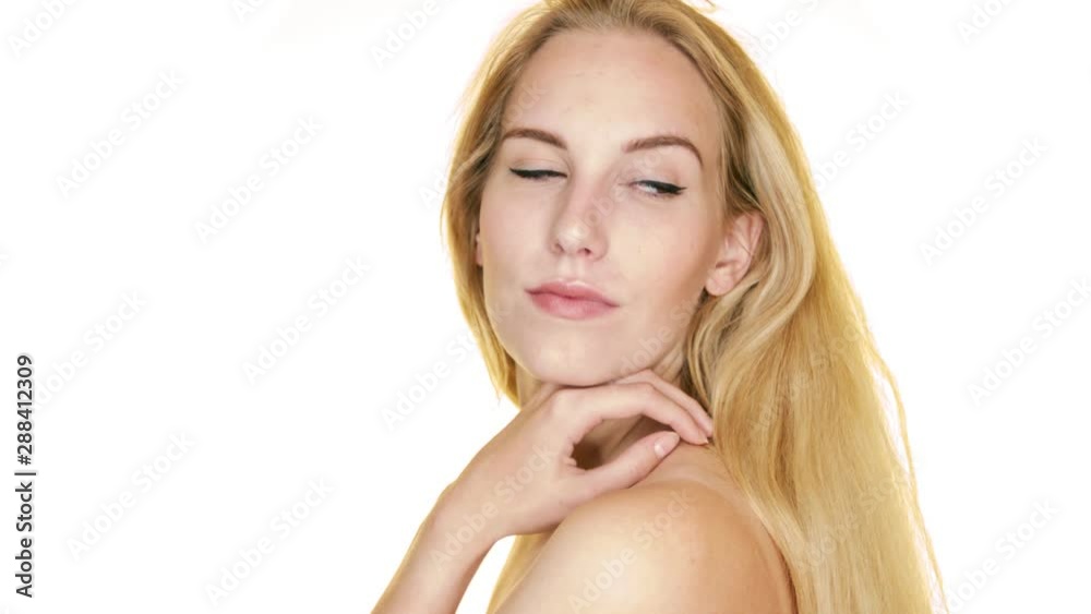 Attractive girl flirting to the camera. Long blonde hair Attractive girl flirting to the camera. Long blonde hair