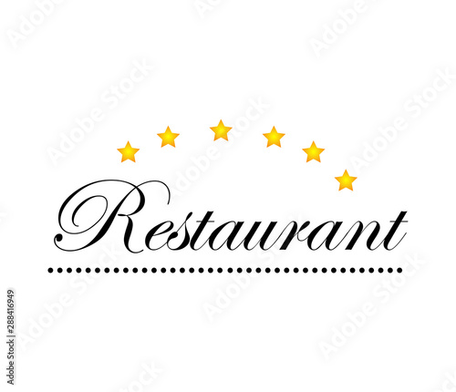 Food And Restaurant Logo - Isolated On White Background. Vector Illustration For Cook, Kitchen And Bar Logo. Five Star Restaurant And Food Logo For Bistro, Sticker And Label