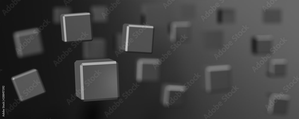 abstract futuristic background. close up of  cube and blurred cubes in the background. 3d illustration
