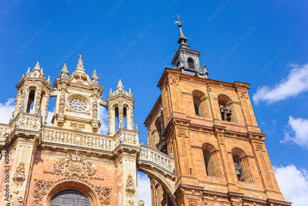 Baroque facade of Astorga Cathedral, Leon, Spain.