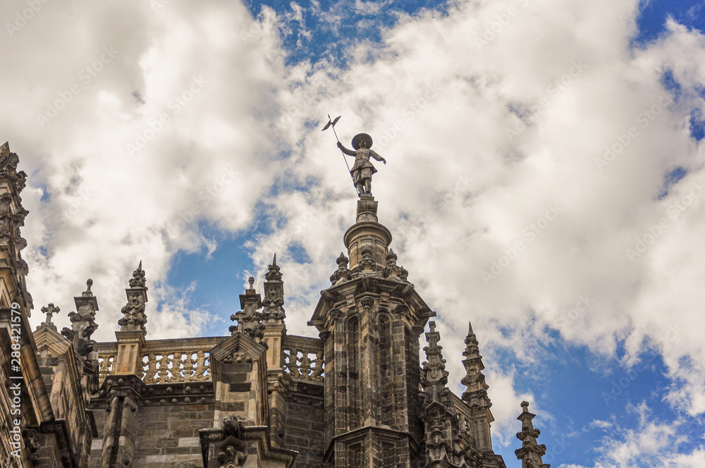 Gothic facade of Astorga Cathedral, in the province of Leon, Spain..
