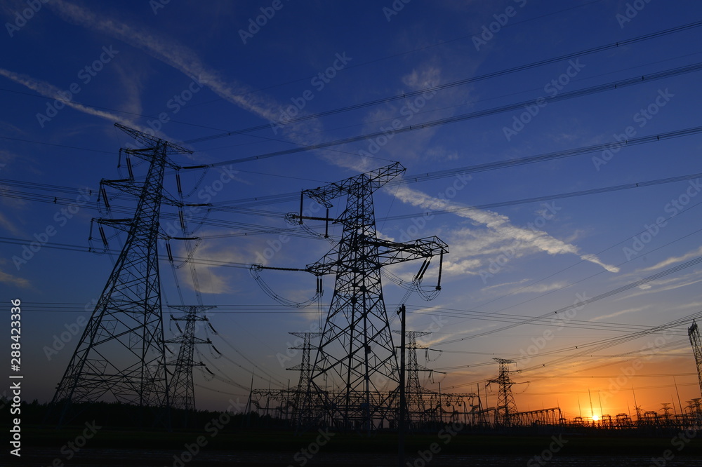 The power supply facilities of contour in the evening The power supply facilities of contour in the evening
