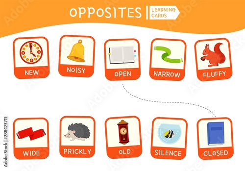 Matching children educational game. Match of opposites. Activity for pre sсhool years kids and toddlers.