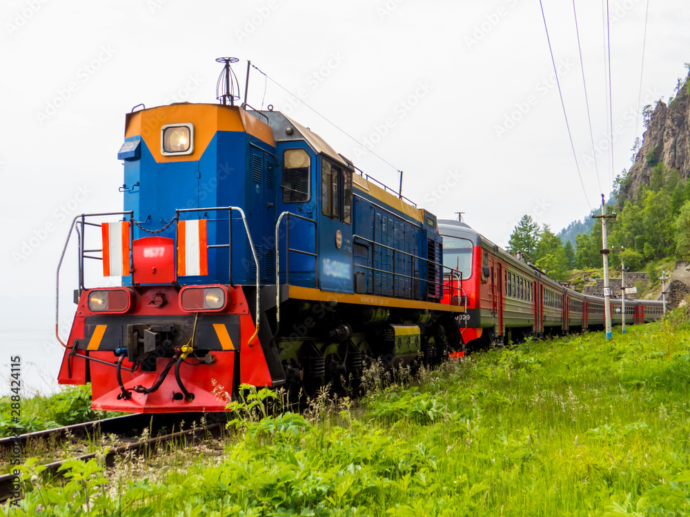 Fototapeta premium The Circum-Baikal Express, the train that goes around the Baikal lake, starting from Irkutsk Railway Station, Siberia, Russia