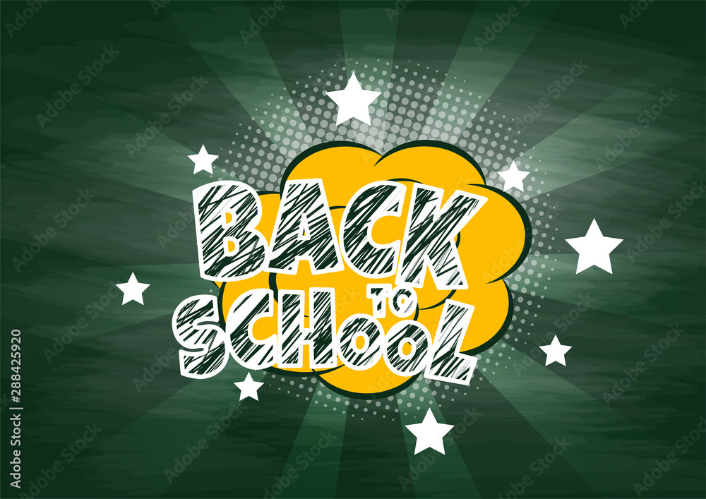 Fototapeta premium School chalkboard with different stuff. Welcome back to school vector card