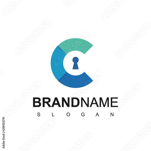Letter C, Secure Logo With Key Hole Symbol