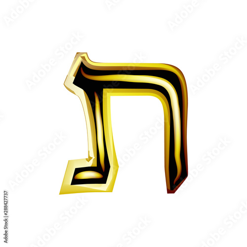 Golden Hebrew Alphabet. Brilliant Hebrew font. Letter gold Tav. Vector illustration on isolated background..
