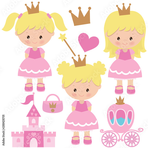 Cute princess girl vector cartoon illustration
