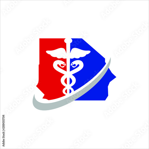 Caduceus Logo. Inland Empire Map - California Symbol. Icon Vector Eps 10. 
