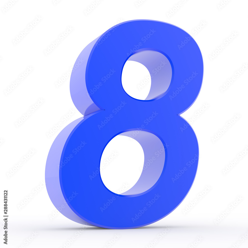 Number 8 blue collection on white background illustration 3D rendering Number 8 blue collection on white background illustration 3D rendering