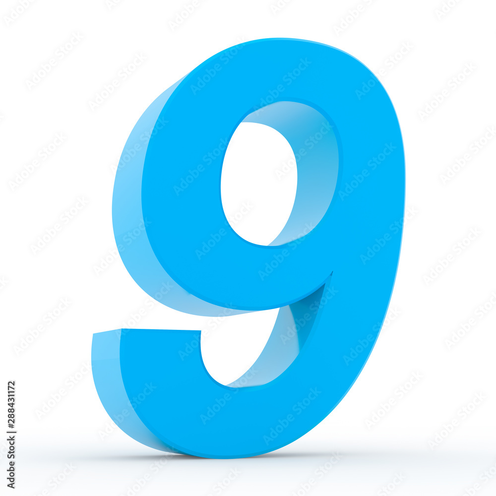 Number 9 blue collection on white background illustration 3D rendering Number 9 blue collection on white background illustration 3D rendering