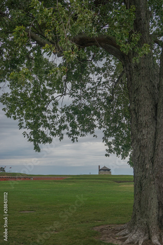 Porter, New York, USA: Ramparts and the North Redoubt on the 23-acre grounds of Old Fort Niagara, on a cloudy day. photo