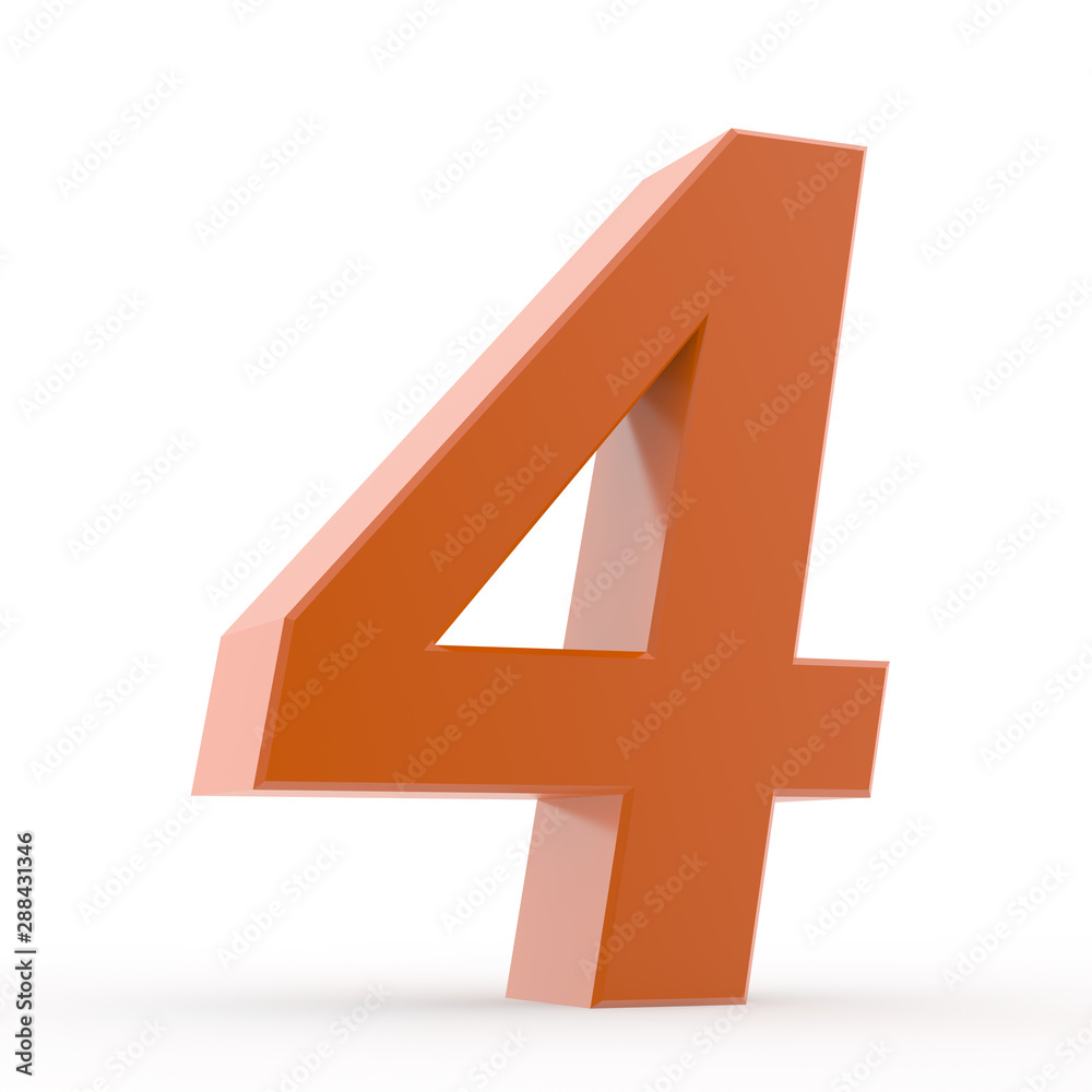 Number 4 orange collection on white background illustration 3D rendering Number 4 orange collection on white background illustration 3D rendering