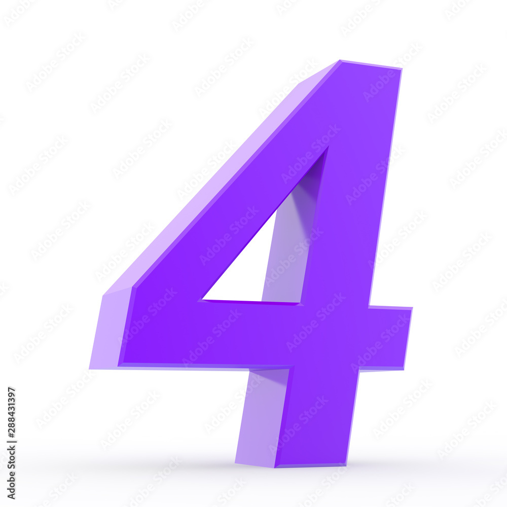 Number 4 purple collection on white background illustration 3D rendering Number 4 purple collection on white background illustration 3D rendering