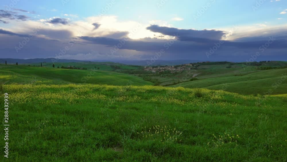 Beautiful landscape with field at sunset in Tuscany, Italy, 4k Beautiful landscape with field at sunset in Tuscany, Italy, 4k