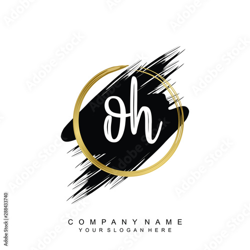 OH initials handwriting logo, with brush template and brush circle