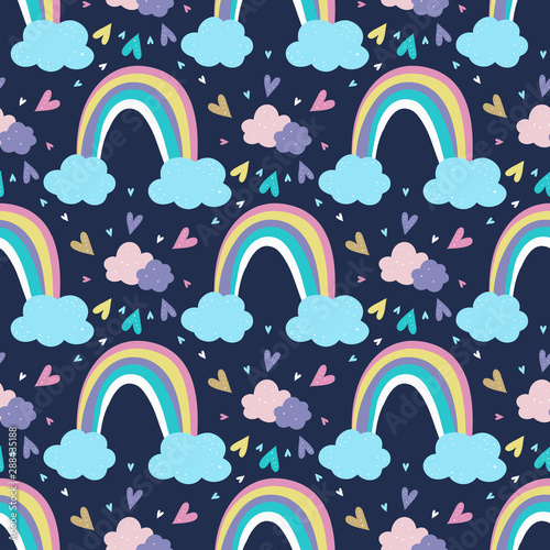 Cartoon rainbow vector pattern background. Design for fabric, wrapping, textile, wallpaper, apparel.