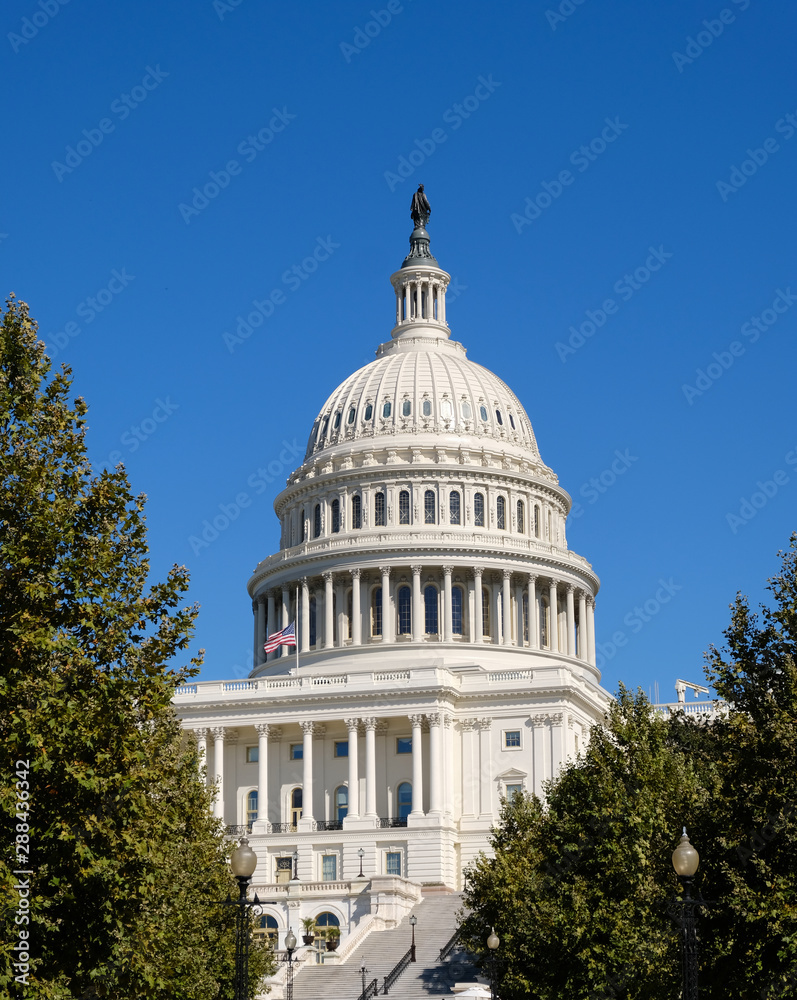 Capital Hill Building closeup with blue sky in Washington D.C.,USA