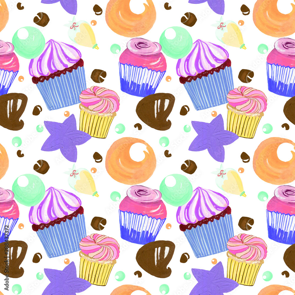 Little sweet delicious Buttercream cupcakes sprinkle and chocolate set watercolor gouache doodle art hand drawn colorful for party Little sweet delicious Buttercream cupcakes sprinkle and chocolate set watercolor gouache doodle art hand drawn colorful for party