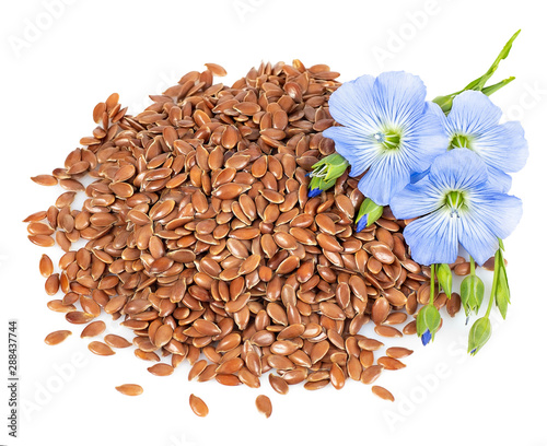 Billede på lærred heap of flax seeds and flowers