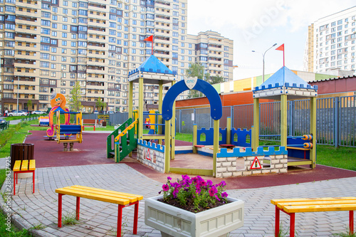 Modern Playground in the courtyard of the neighborhood.Horizontally. © lvp312