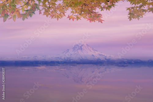 winter mountain reflection on water with sunrise landscape,landscape with lake and reflection