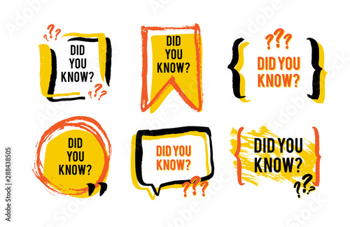 Did you know speech bubble icons. Fun fact idea label. Banner for business, marketing and advertising. Funny question sign for logo. Vector design element with hand brush strokes isolated on white