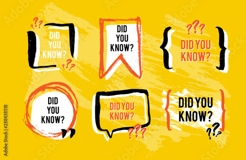 Did you know the facts speech bubble icons. Fun fact idea label. Banner for business, marketing and advertising. Funny question sign for logo. Vector design element with hand brush strokes.