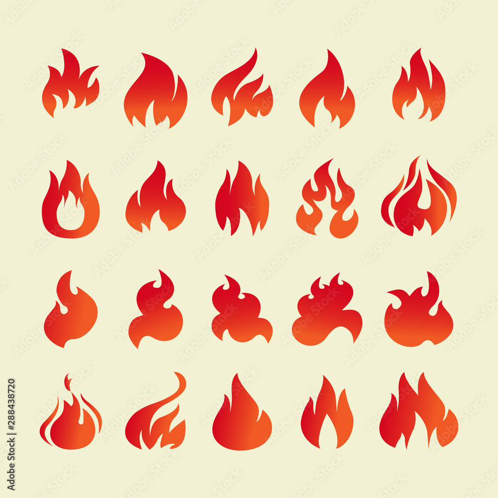 Simple Fire and flame icons vector