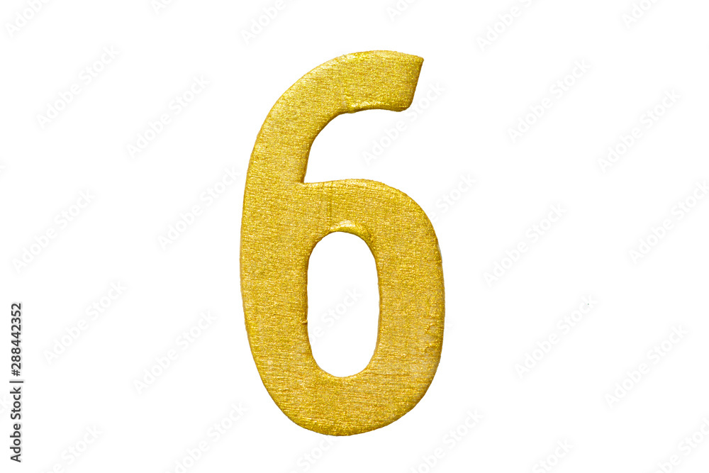 Golden number 6 isolated on white background Golden number 6 isolated on white background