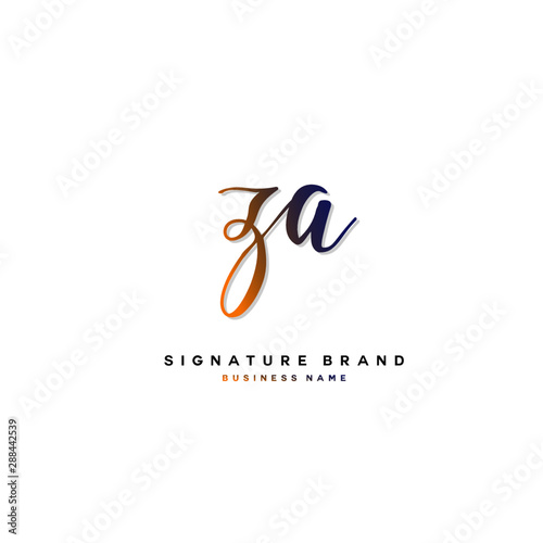 Z A ZA Initial letter handwriting and  signature logo concept design. photo