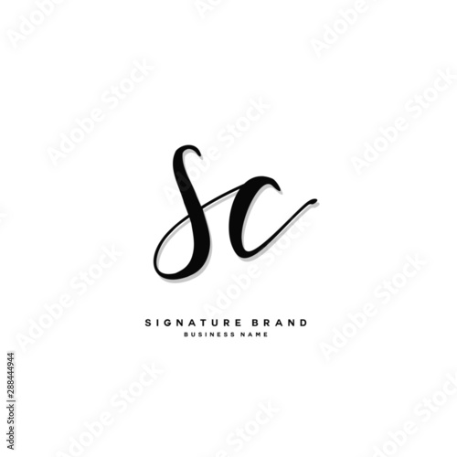 S C SC Initial letter handwriting and signature logo concept design.
