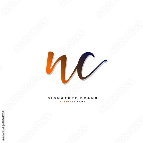 N C NC Initial letter handwriting and signature logo concept design.