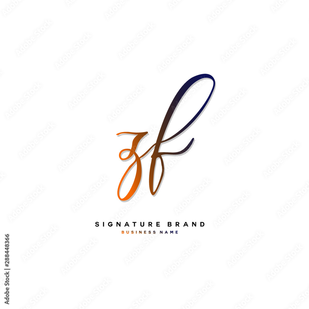 Z F ZF Initial letter handwriting and  signature logo concept design.