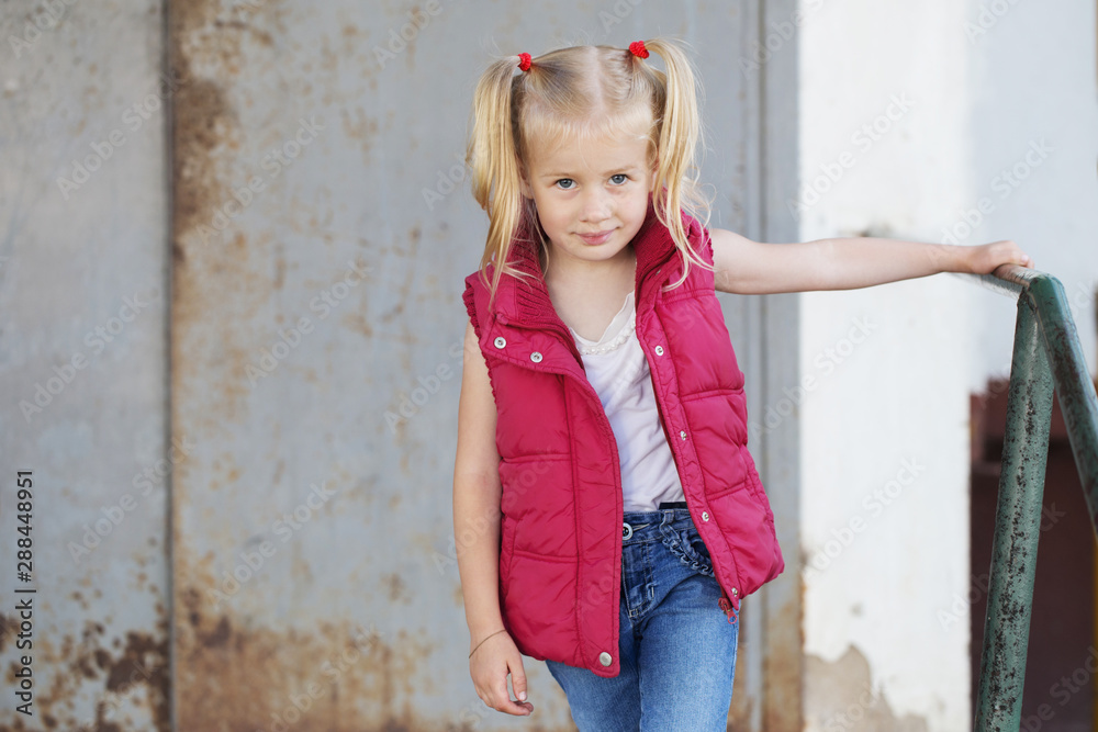 smile little girl on background old grunge wall smile little girl on background old grunge wall