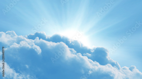 Blue sky with sun and beautiful clouds.Concept religion background