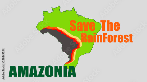 Brazilian Amazon Forest burning Save the rainforest illegal deforestation map illustration