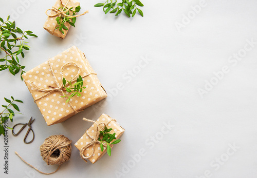 Wallpaper Mural Craft boxes and green branches Torontodigital.ca